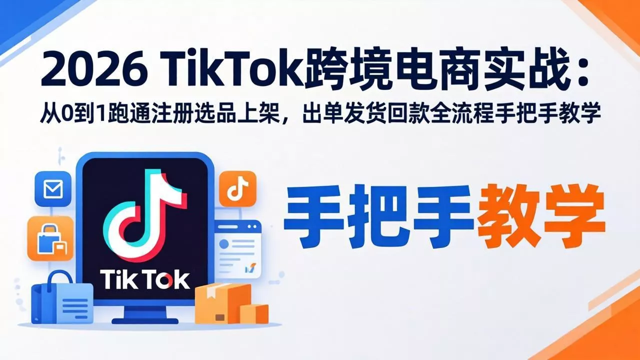 2026TikTok跨境电商实战：从0到1跑通注册选品上架，出单发货回款全流程手把手教学 - 网创在线