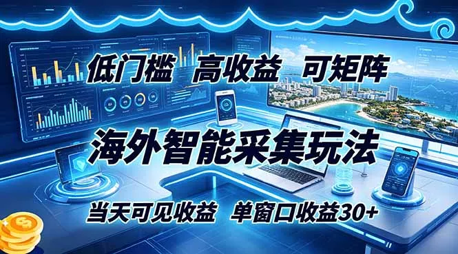 海外智能采集玩法，低门槛高单价可矩阵，当天可见收益，单窗口30+ - 网创在线