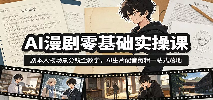 AI漫剧零基础实操课：剧本人物场景分镜全教学，AI生片配音剪辑一站式落地 - 网创在线