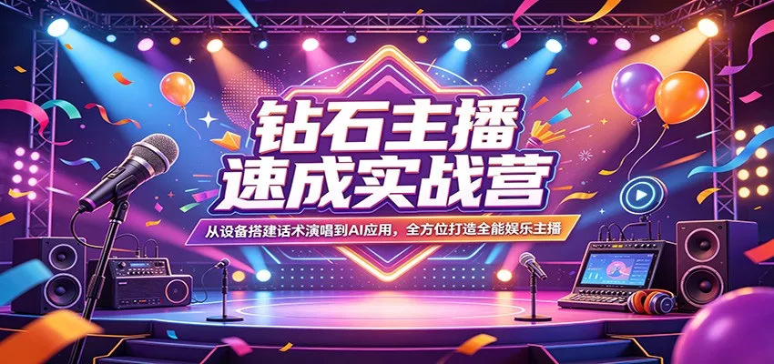 钻石主播速成实战营：从设备搭建话术演唱到AI应用，全方位打造全能娱乐主播 - 网创在线