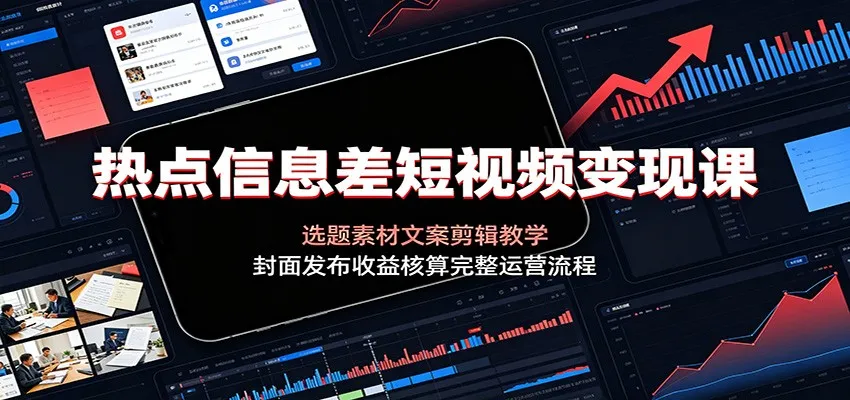 热点信息差短视频变现课：选题素材文案剪辑教学，封面发布收益核算完整运营流程 - 网创在线