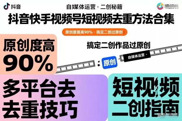 抖音快手视频号短视频去重方法合集，原创度提高90%，搞定二创作品过原创 - 网创在线