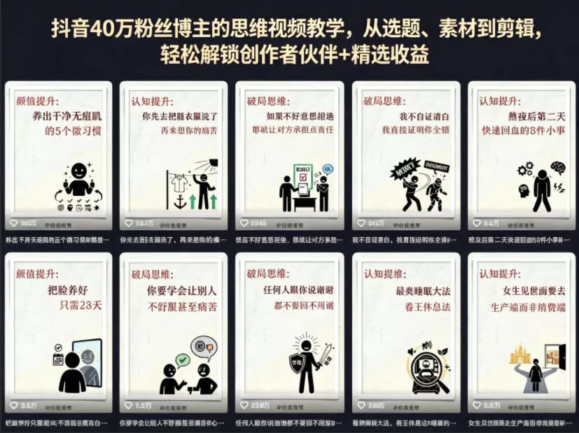 抖音40W粉丝博主的思维视频教学，从选题、素材到剪辑，轻松解锁创作者伙伴+精选收益 - 网创在线