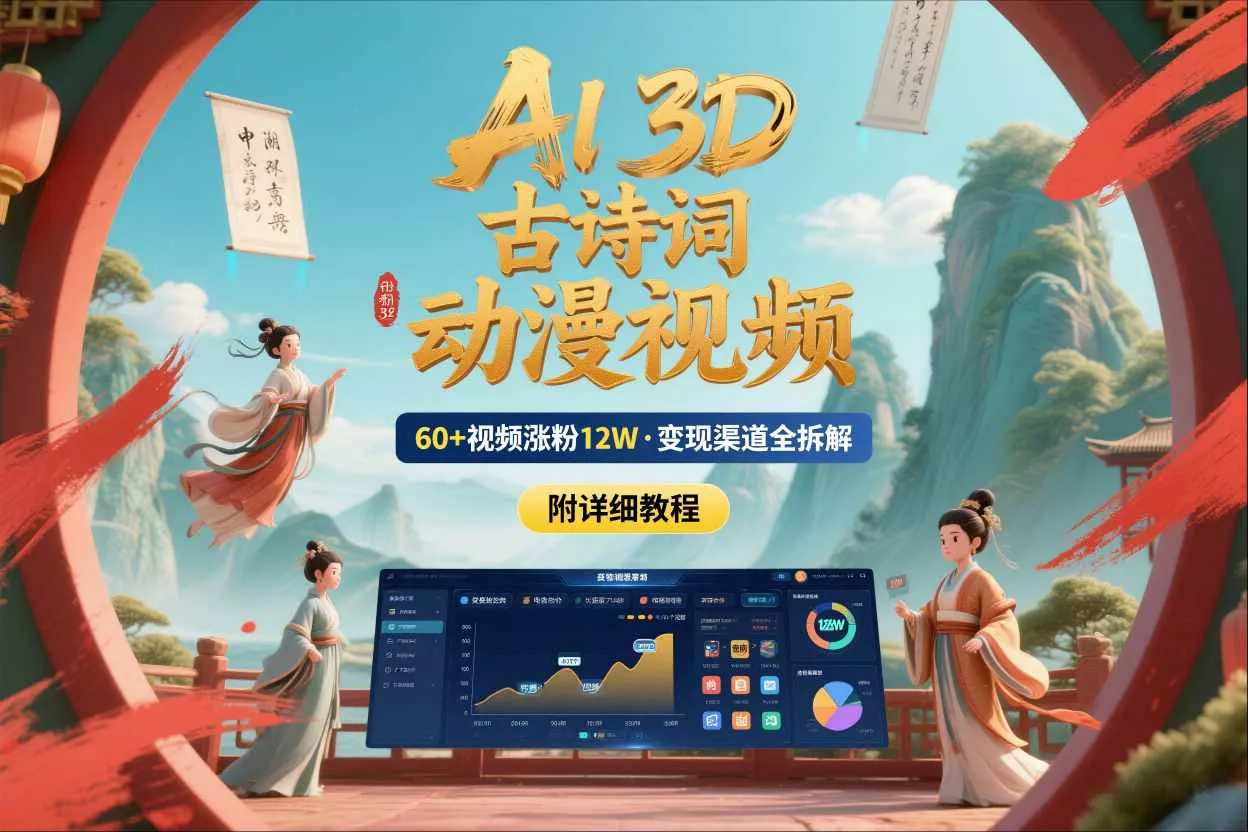 AI制作3D古诗词动漫视频，60多个视频涨粉12W，多个变现渠道拆解【附详细教程】 - 网创在线