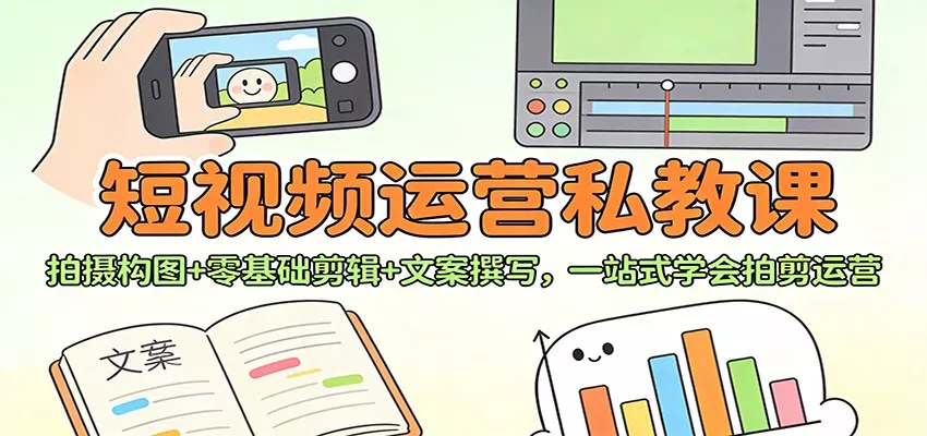 短视频运营私教课：拍摄构图+零基础剪辑 +文案撰写，一站式学会拍剪运营 - 网创在线