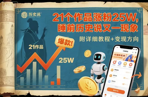 21个作品涨粉25W，睡前历史说又一现象级AI内容大爆款来啦，附详细教程+变现方向 - 网创在线