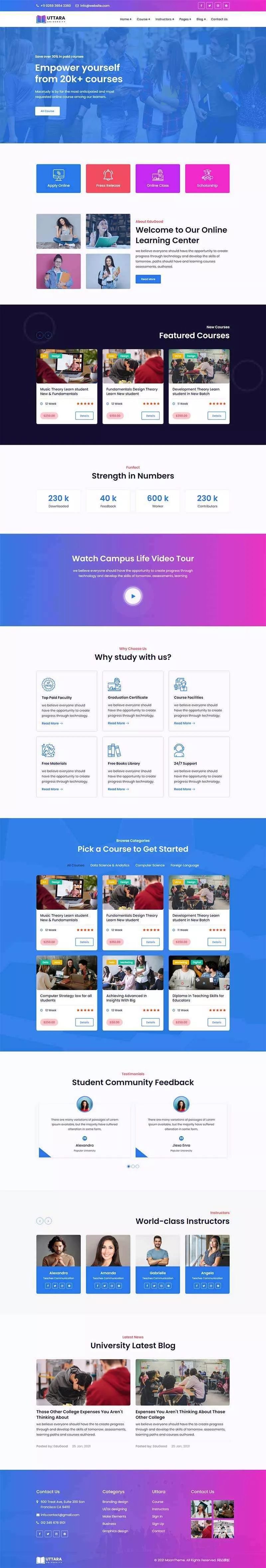 bootstrap响应式大学在线课程网站HTML模板 - 网创在线