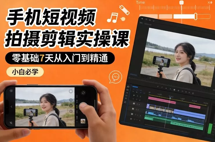 手机短视频拍摄剪辑实操课，零基础7天从入门到精通，小白必学 - 网创在线