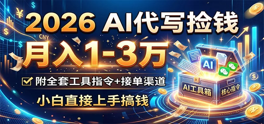 2026 AI代写捡钱,月入1-3万,附全套工具指令+接单渠道,小白直接上手搞钱 - 网创在线