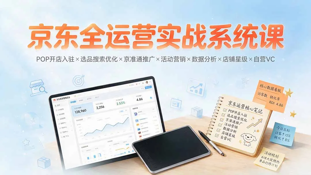 京东全运营实战系统课:POP开店入驻×选品搜索优化×京准通推广×活动营销×数据分析×店铺星级×自营VC - 网创在线