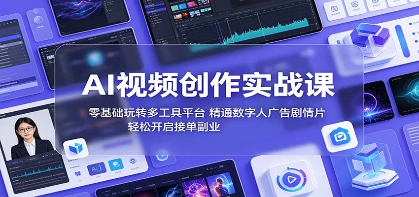 AI视频创作实战课：零基础玩转多工具平台，精通数字人广告、剧情片，轻松开启接单副业 - 网创在线