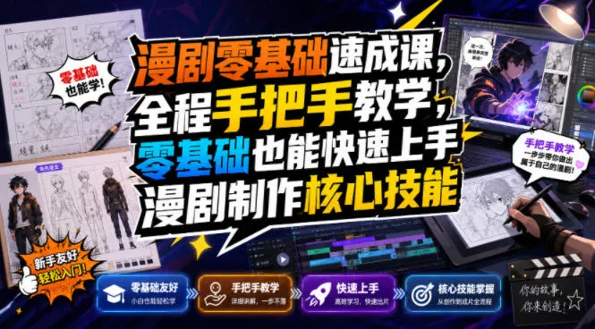 漫剧零基础速成课，全程手把手教学，零基础也能快速上手漫剧制作核心技能 - 网创在线