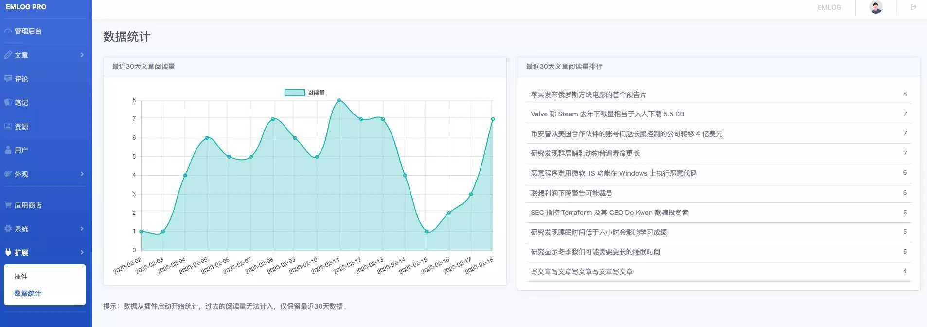Emlog 数据统计插件 - 网创在线