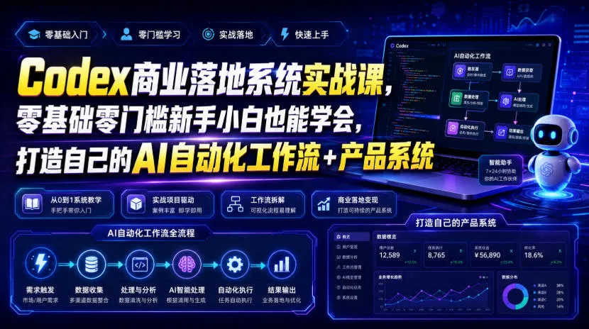 Codex商业落地系统实战课,零基础零门槛新手小白也能学会,打造自己的AI自动化工作流+产品系统 - 网创在线