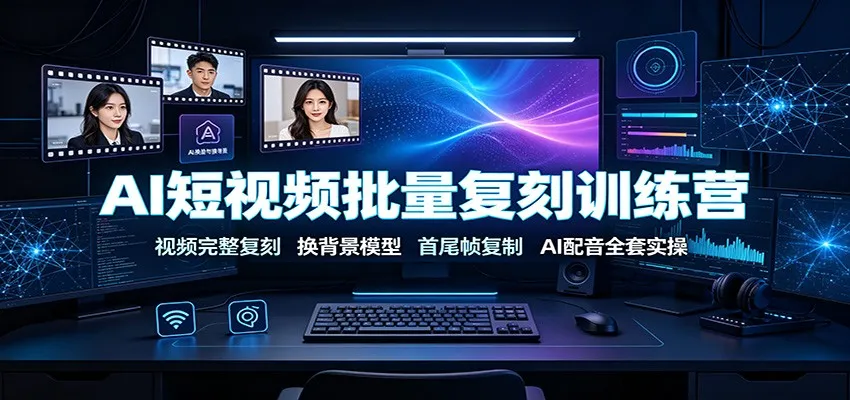 AI短视频批量复刻训练营：视频完整复刻，换背景模型、首尾帧复制、AI配音全套实操 - 网创在线