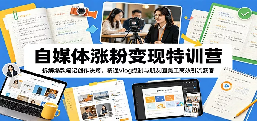 自媒体涨粉变现特训营：拆解爆款笔记创作诀窍，精通Vlog摄制与朋友圈美工高效引流获客 - 网创在线