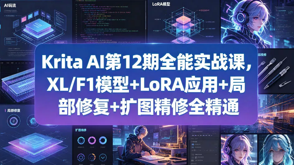 Krita AI第12期全能实战课，XL/F1模型+LoRA应用+局部修复+扩图精修全精通 - 网创在线