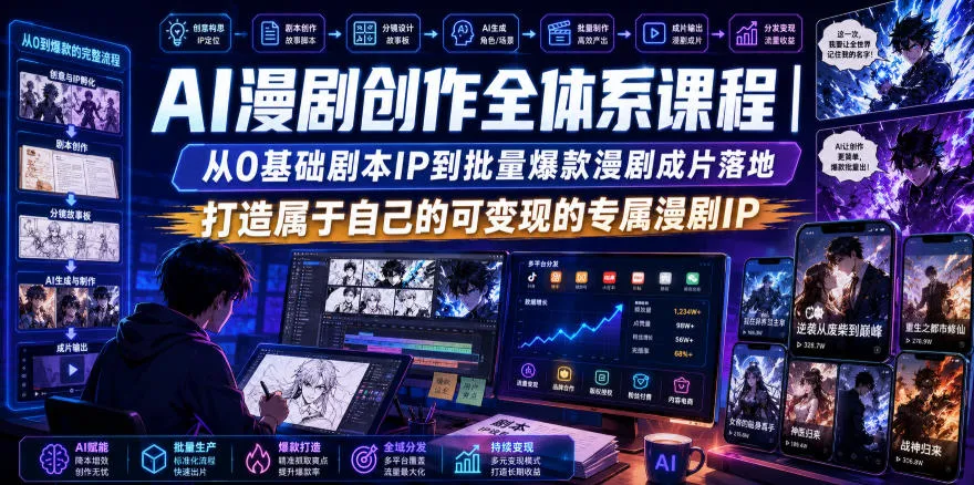 AI漫剧创作全体系课程｜从0基础剧本IP到批量爆款漫剧成片落地，打造属于自己的可变现的专属漫剧IP - 网创在线