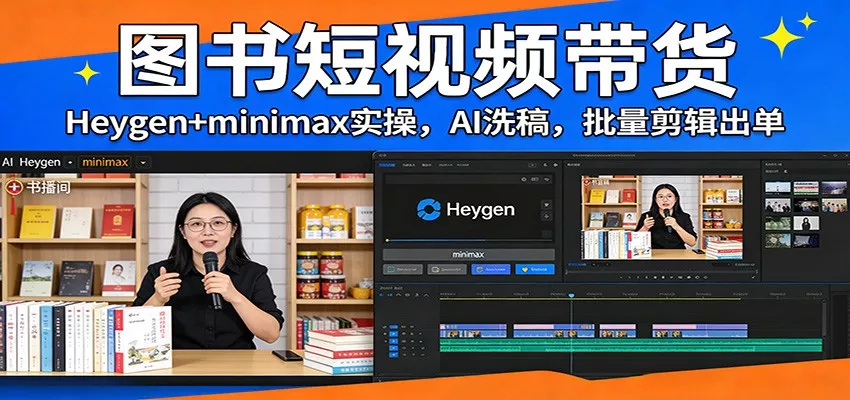 图书短视频带货：Heygen+minimax实操，AI洗稿 ，批量剪辑出单 - 网创在线