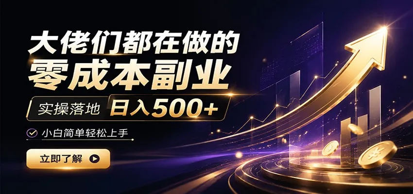 大佬们都在做的零成本副业，实操落地日入500+，小白一秒上手 - 网创在线
