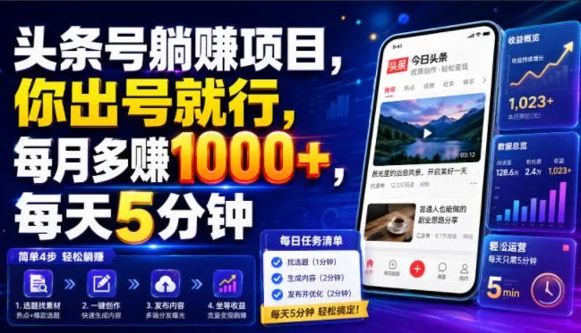 头条号躺賺项目,你出号就行,每月多賺1000+,每天5分钟,坐等分米【揭秘】 - 网创在线