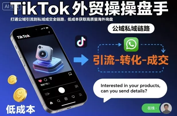 TikTok外贸操盘手，打通公域引流到私域成交全链路，低成本获取高质量海外询盘 - 网创在线