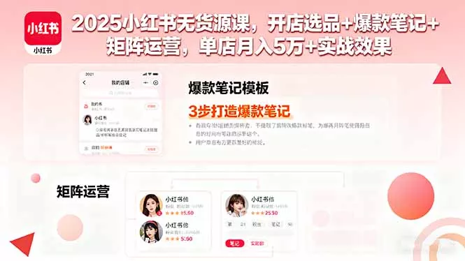 2025小红书无货源课，开店选品+爆款笔记+矩阵运营，单店月入5万+实战效果 - 网创在线