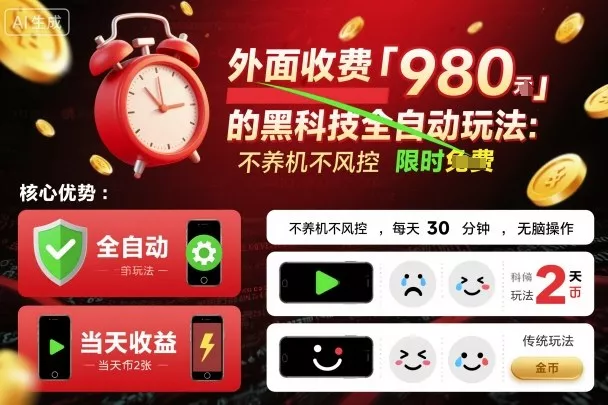 外面收费980的黑科技全自动玩法，不养机不风控，每天30分钟，无脑操作，当天收益2张【揭秘】 - 网创在线