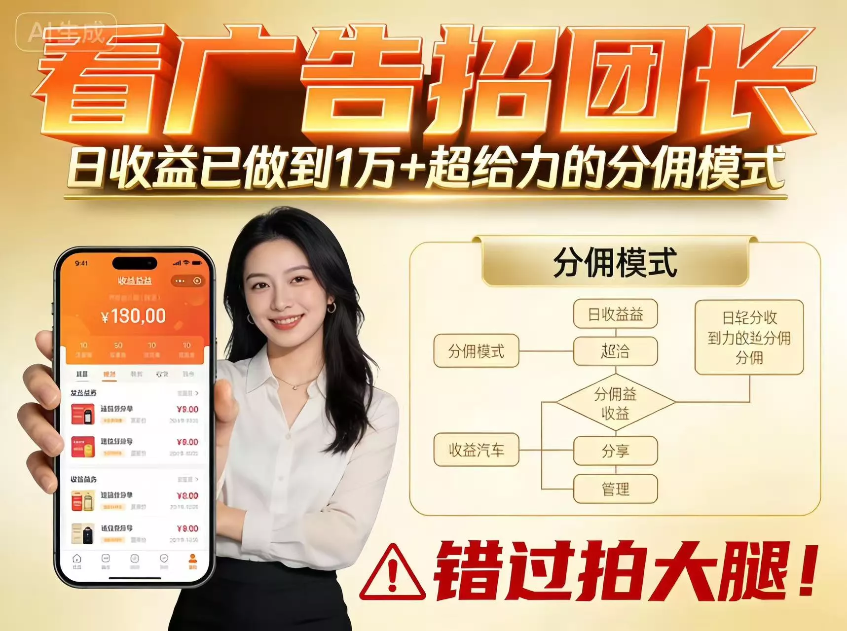 看广告招团长，团队收益已做到日入1万，分佣模式超给力，错过拍大腿 - 网创在线