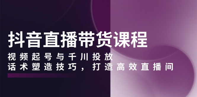 抖音直播带货课程，视频起号与千川投放，话术塑造技巧，打造高效直播间-网创在线