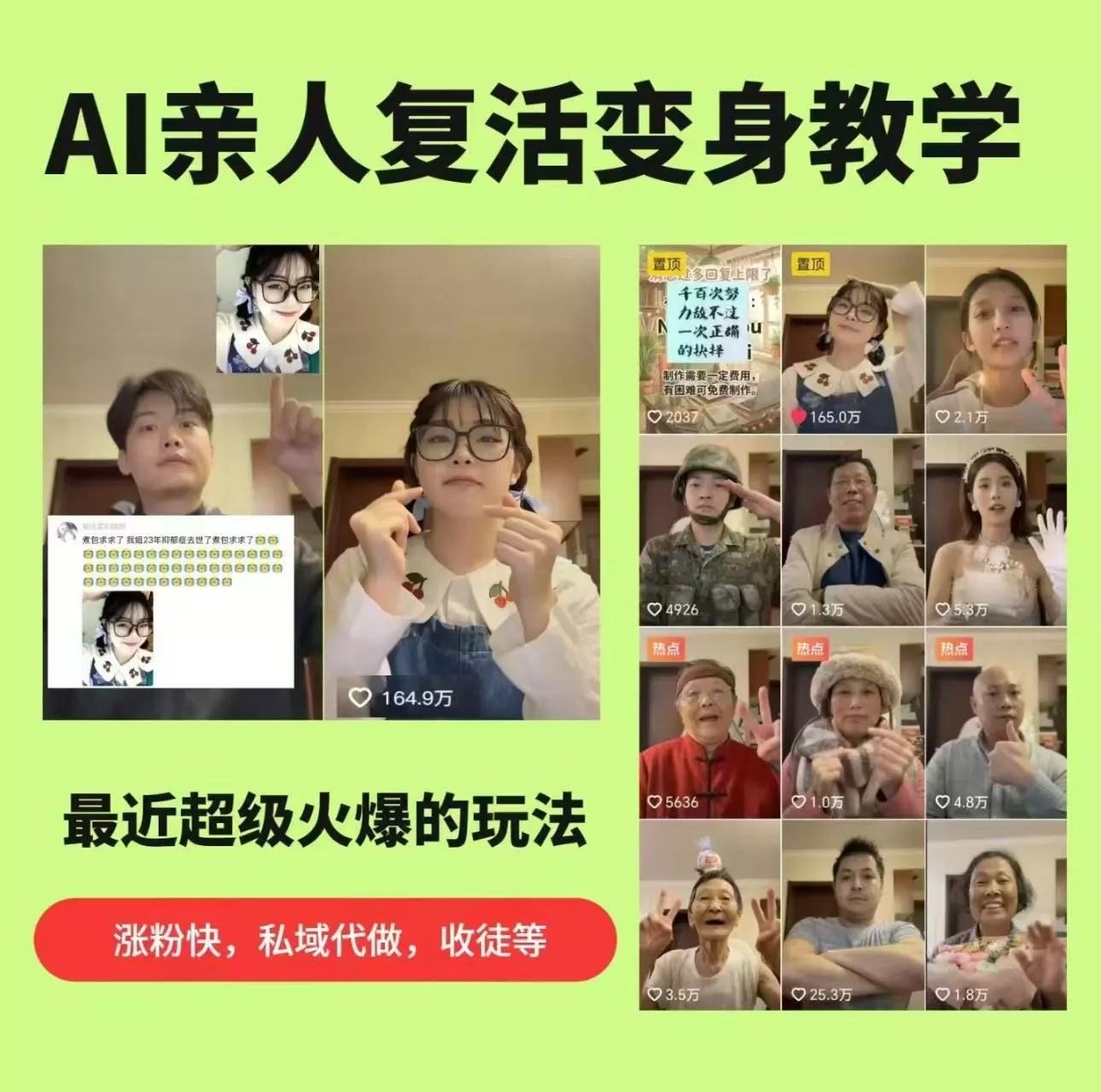 AI亲人复活变身教学，最近超级火爆的项目，涨粉超级快，私域引流代做服务，收徒等 - 网创在线
