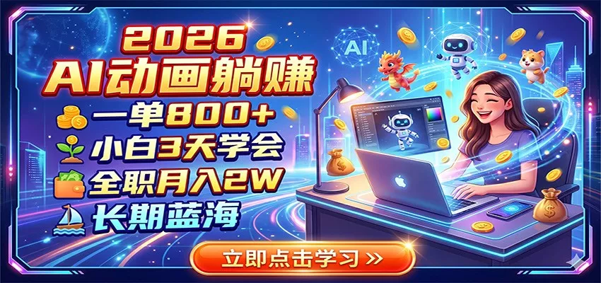 2026 AI动画躺赚：一单800+，小白3天学会，全职月入2W，长期蓝海 - 网创在线