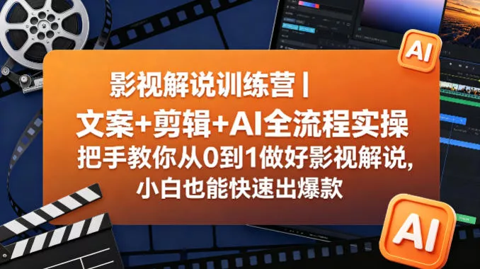 影视解说训练营｜文案+剪辑+AI全流程实操，把手教你从0到1做好影视解说，小白也能快速出爆款 - 网创在线