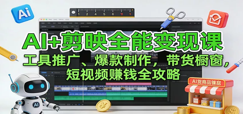 AI+剪映全能变现课：工具推广、爆款制作、带货橱窗，短视频赚钱全攻略 - 网创在线