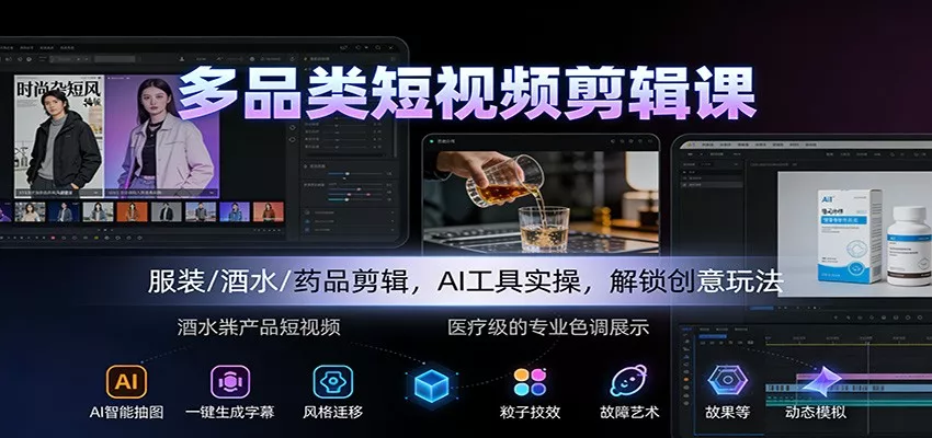 多品类短视频剪辑课：服装/酒水/药品剪辑，AI工具实操，解锁创意玩法 - 网创在线