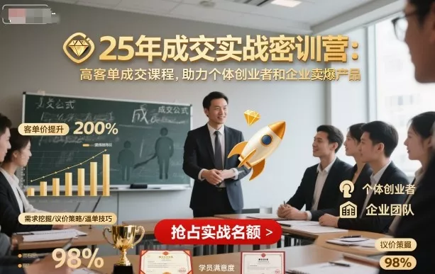 25年成交实战密训营，高客单成交课程，助力个体创业者和企业卖爆产品 - 网创在线