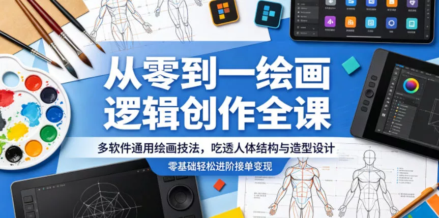 从零到一绘画逻辑创作全课，多软件通用绘画技法，吃透人体结构与造型设计，零基础轻松进阶接单变现 - 网创在线