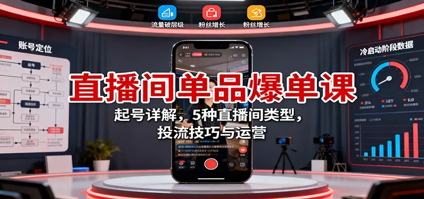 直播间单品爆单课：起号详解，5种直播间类型，投流技巧与运营 - 网创在线
