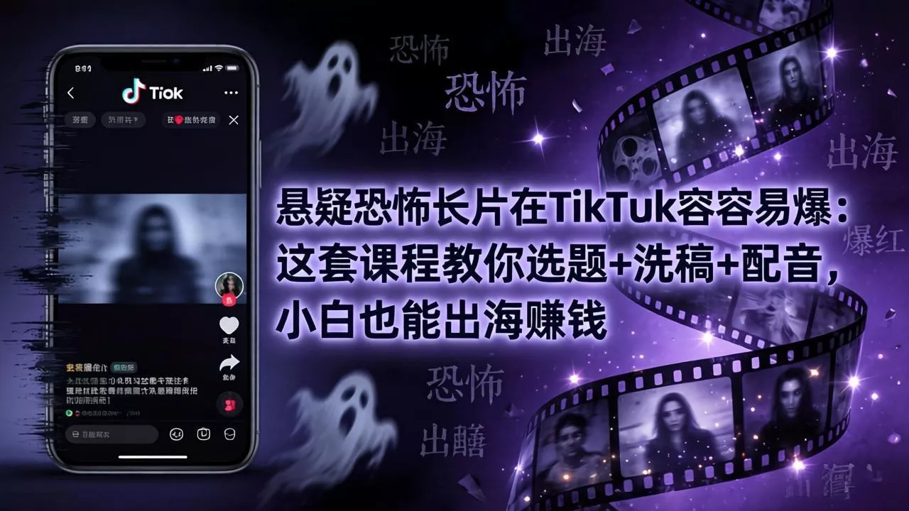 悬疑恐怖长片在TikTok最容易爆：这套课程教你选题+洗稿+配音，小白也能出海赚钱 - 网创在线
