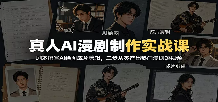 真人AI漫剧制作实战课：剧本撰写AI绘图成片剪辑，三步从零产出热门漫剧短视频 - 网创在线