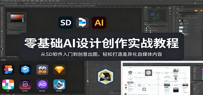 零基础AI设计创作实战教程：从SD软件入门到创意出图，轻松打造差异化自媒体内容 - 网创在线