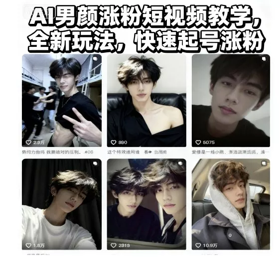 AI男颜涨粉短视频教学，全新玩法，快速起号涨粉 - 网创在线