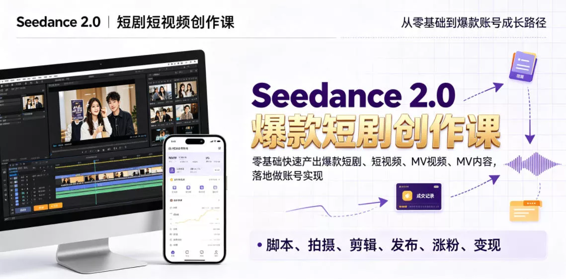 Seedance 2.0短剧短视频创作课，零基础快速产出爆款短剧、短视频、MV内容，落地做账号实现变现 - 网创在线